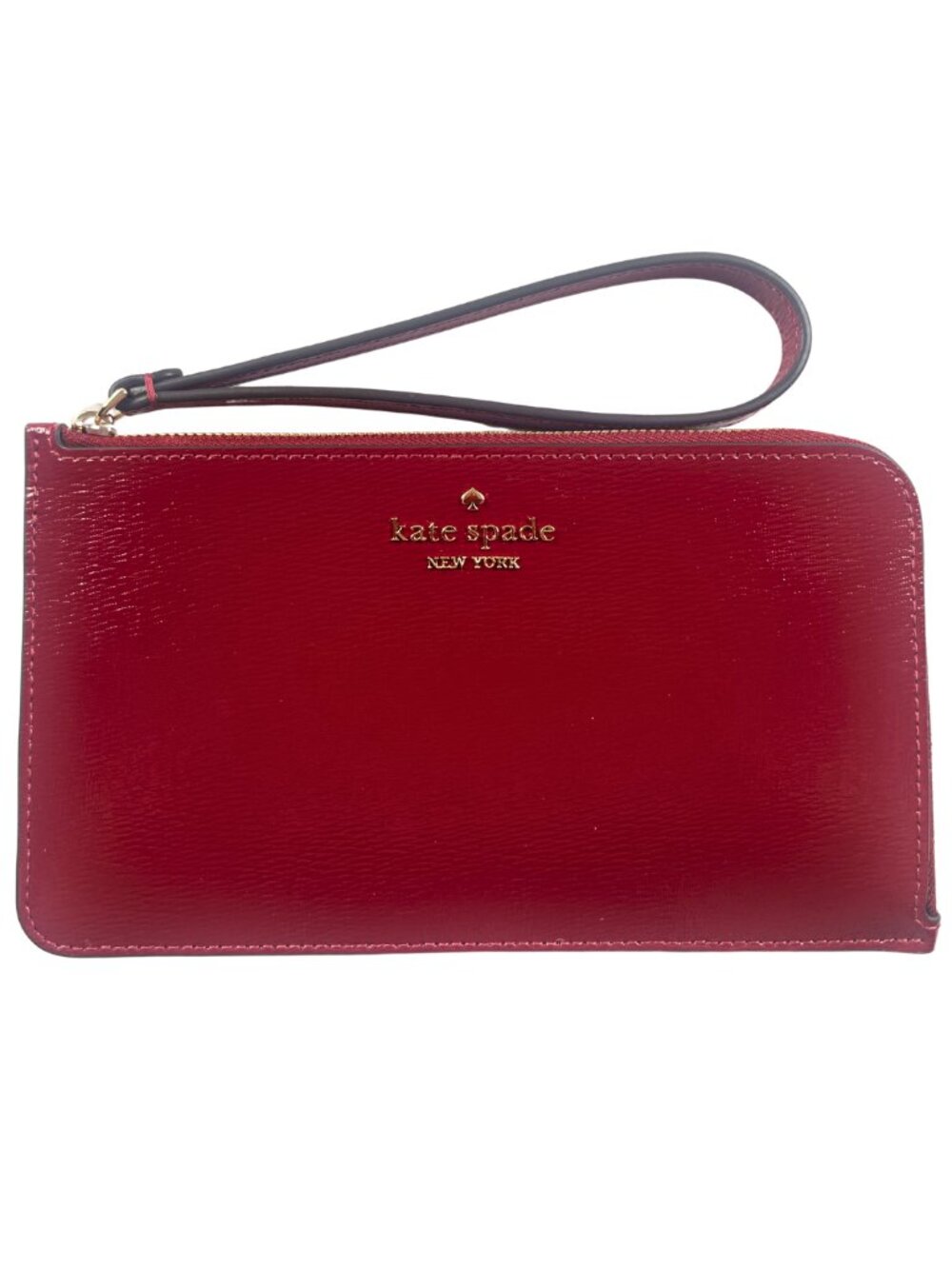 Kate Spade Lucy Red Patent Leather Wristlet Gold Zip Pouch NWT